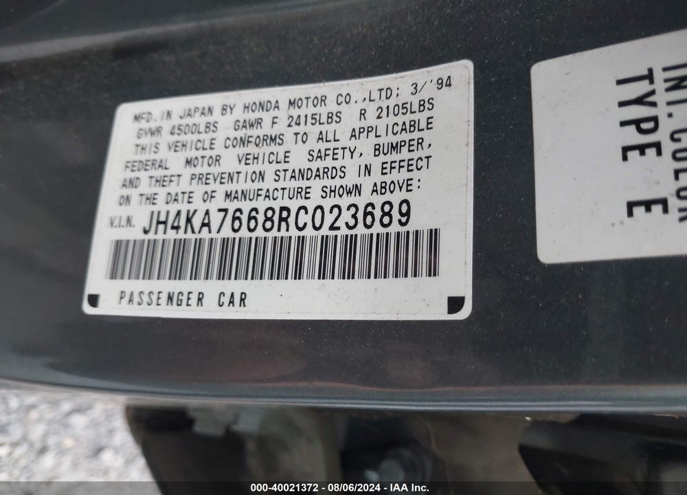 1994 ACURA LEGEND L VIN: JH4KA7668RC023689
