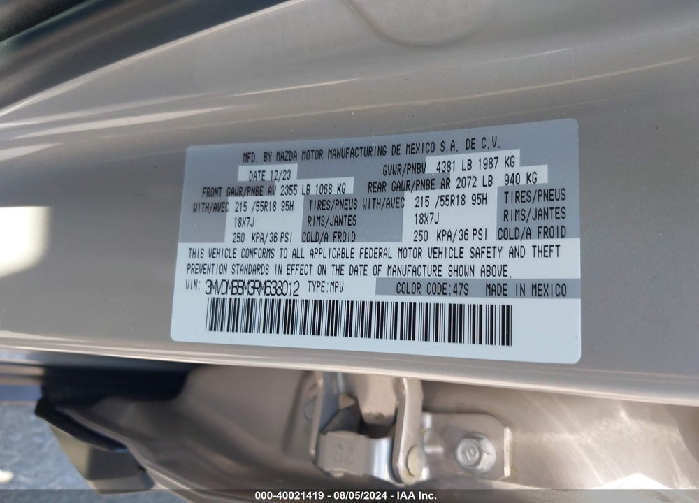2024 MAZDA CX-30 2.5 S SELECT SPORT VIN: 3MVDMBBM3RM638012