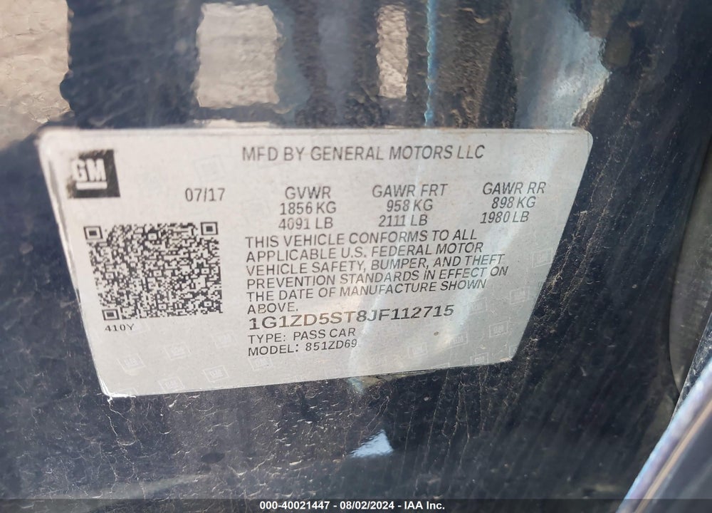 2018 CHEVROLET MALIBU VIN: 1G1ZD5ST8JF112715