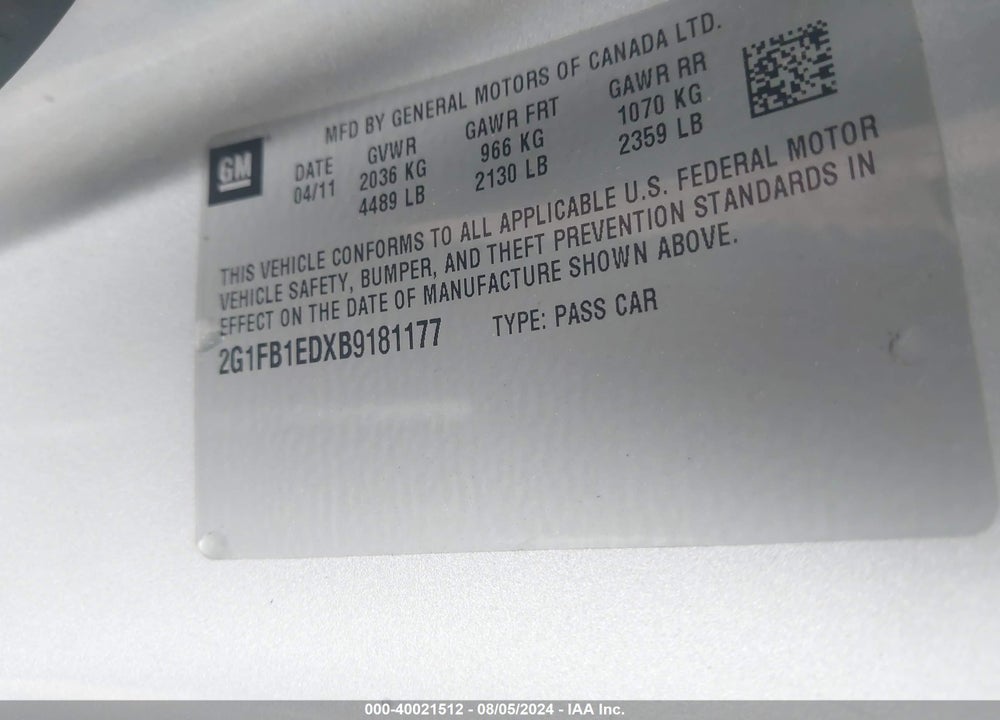 2011 CHEVROLET CAMARO 1LT VIN: 2G1FB1EDXB9181177