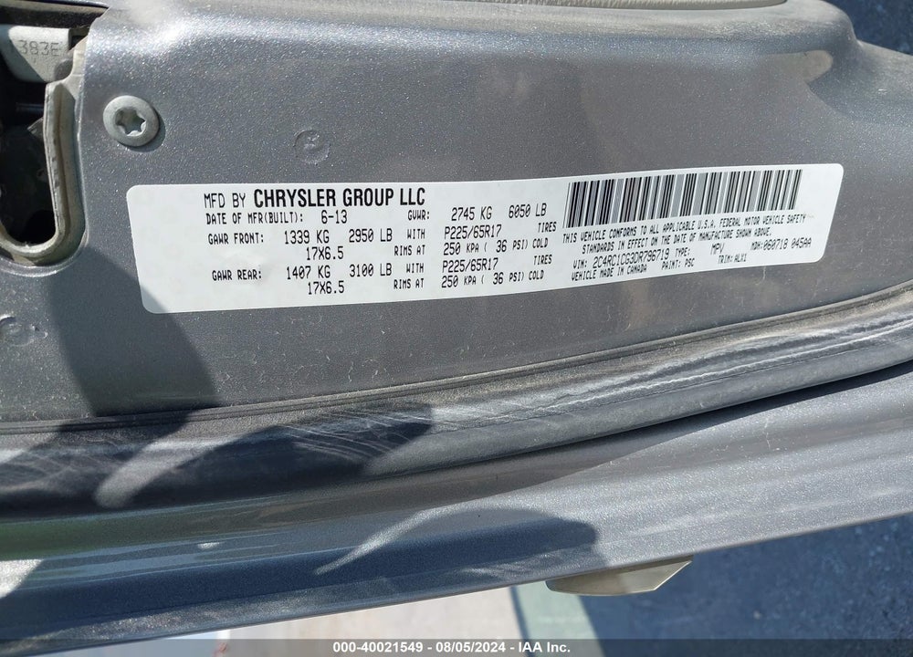 2013 CHRYSLER TOWN & COUNTRY TOURING-L VIN: 2C4RC1CG3DR796719
