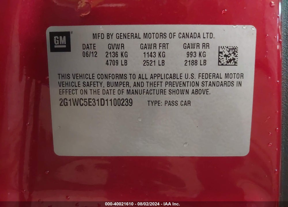 2013 CHEVROLET IMPALA VIN: 2G1WC5E31D1100239