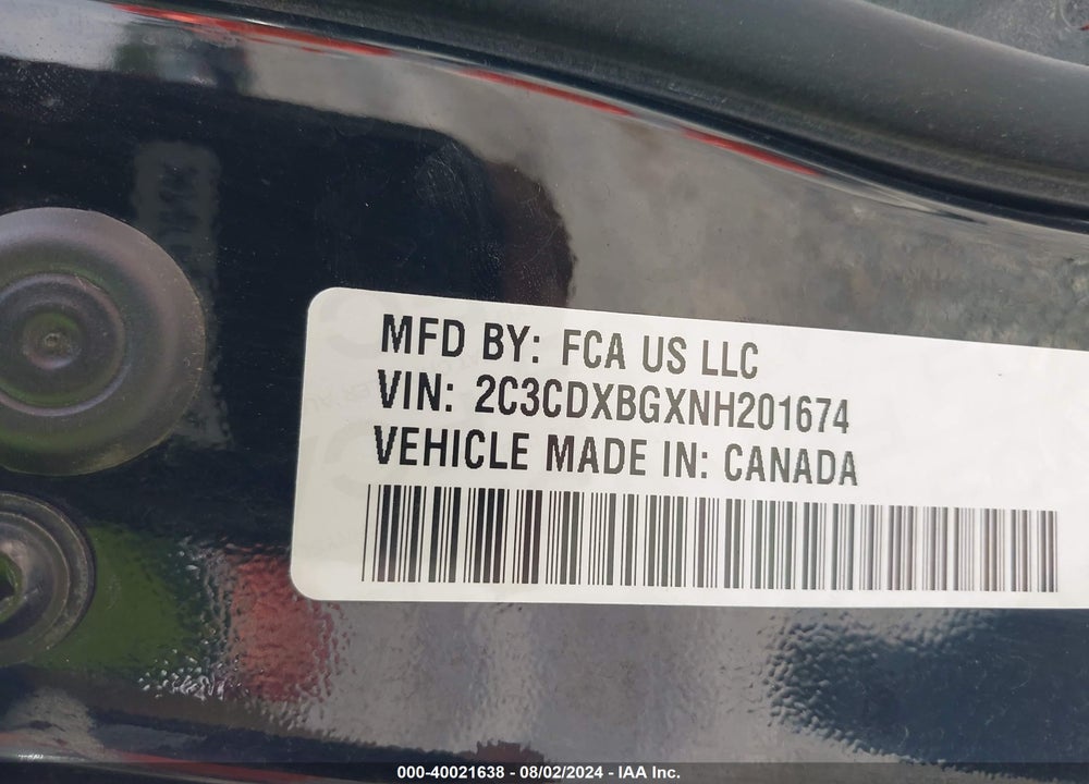 2022 DODGE CHARGER SXT RWD VIN: 2C3CDXBGXNH201674