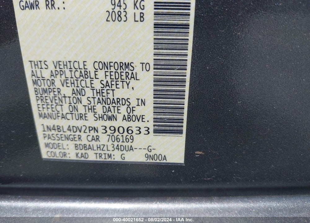 2023 NISSAN ALTIMA SV FWD VIN: 1N4BL4DV2PN390633