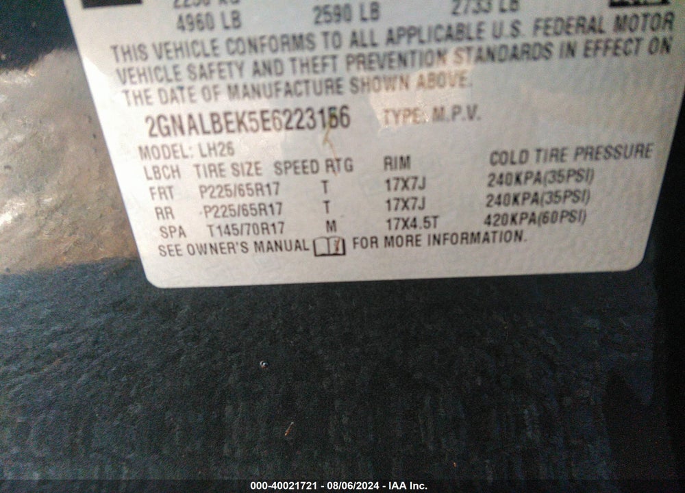 2014 CHEVROLET EQUINOX 1LT VIN: 2GNALBEK5E6223156