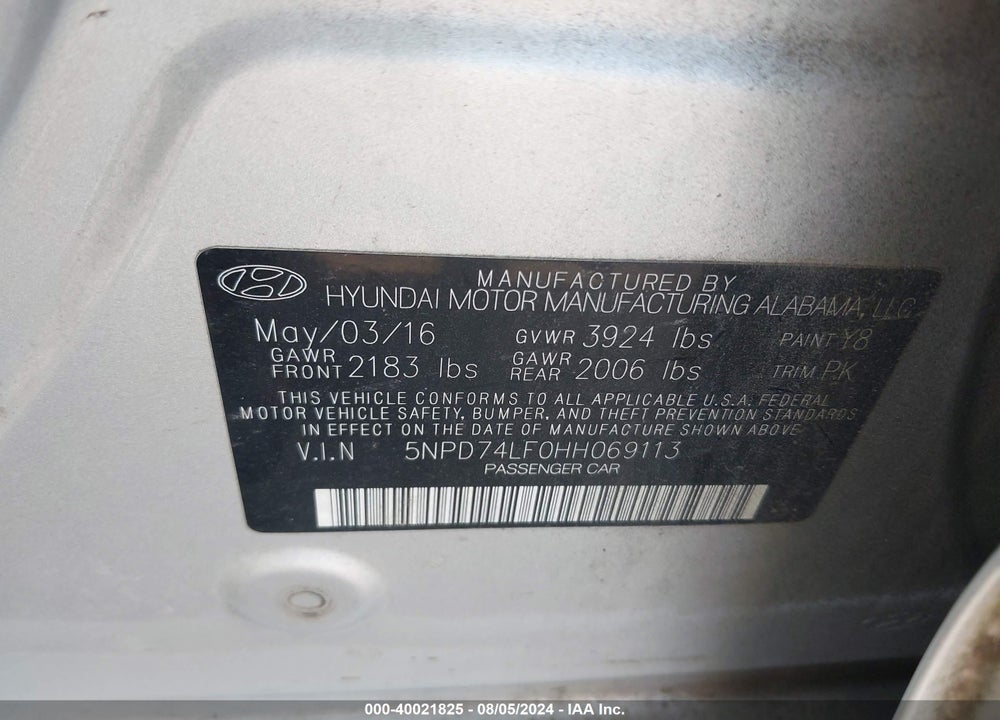 2017 HYUNDAI ELANTRA SE VIN: 5NPD74LF0HH069113