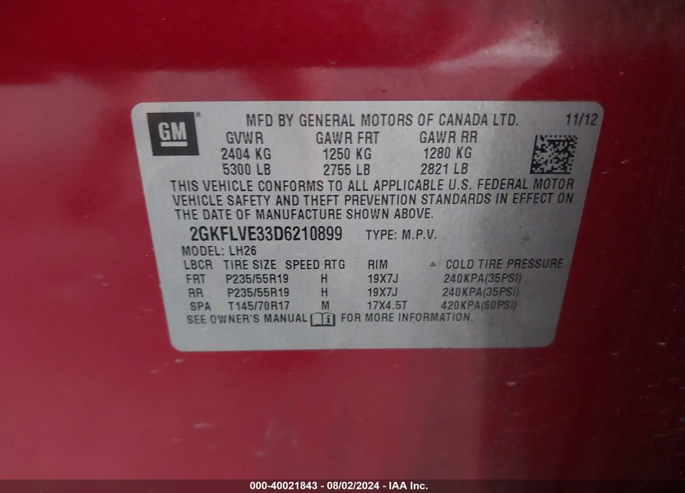 2013 GMC TERRAIN SLT-1 VIN: 2GKFLVE33D6210899