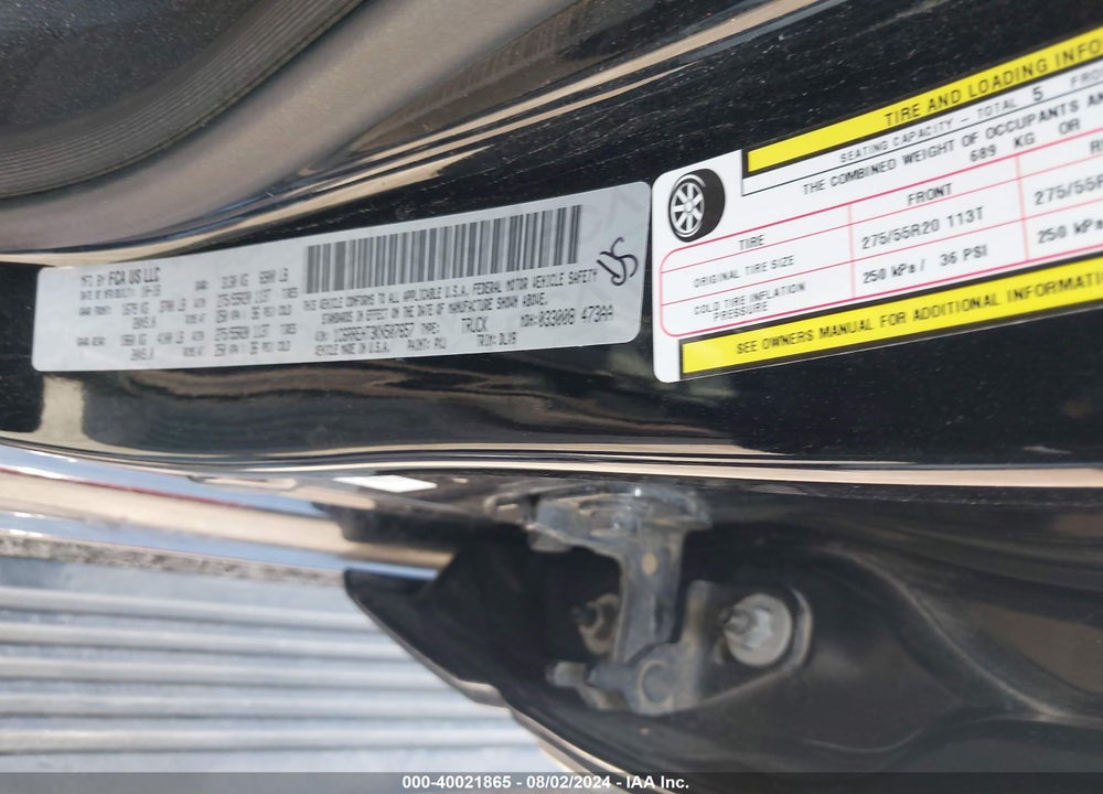2019 RAM 1500 LIMITED  4X2 5'7 BOX VIN: 1C6RREHT3KN507657