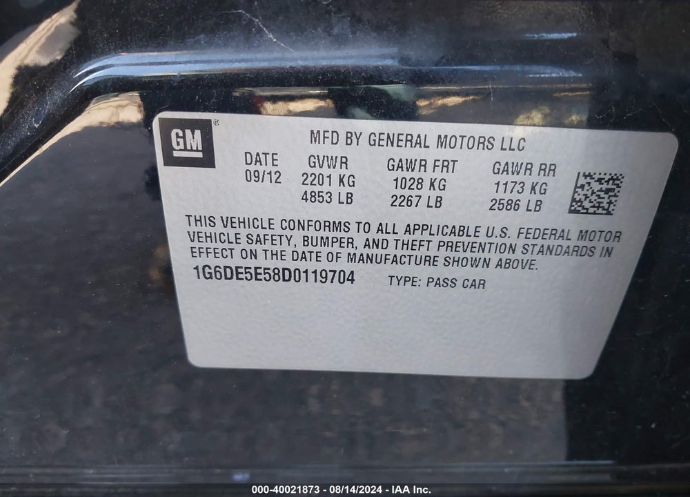 2013 CADILLAC CTS LUXURY VIN: 1G6DE5E58D0119704