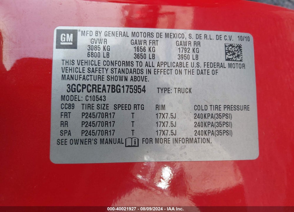 2011 CHEVROLET SILVERADO 1500 LS VIN: 3GCPCREA7BG175954