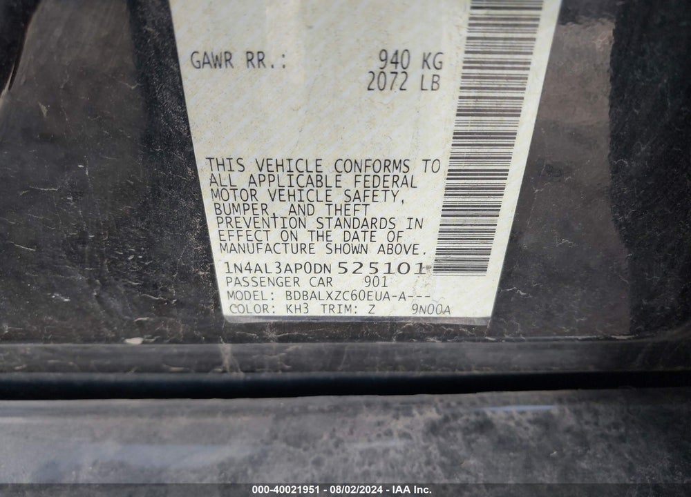 2013 NISSAN ALTIMA 2.5 SL VIN: 1N4AL3AP0DN525101