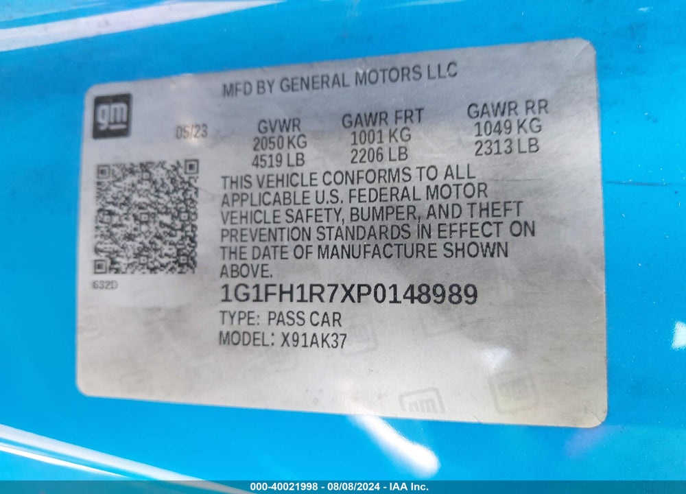 2023 CHEVROLET CAMARO VIN: 1G1FH1R7XP0148989