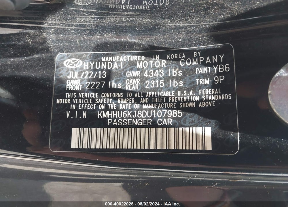 2013 HYUNDAI GENESIS 3.8 R-SPEC VIN: KMHHU6KJ8DU107985