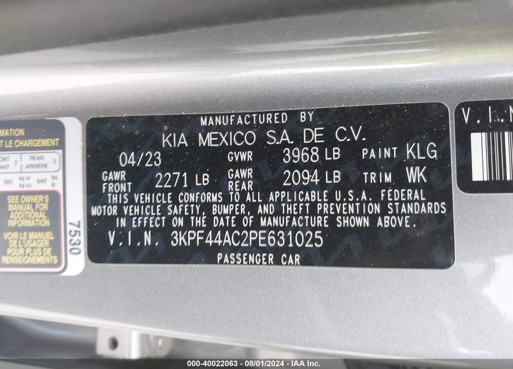 2023 KIA FORTE GT VIN: 3KPF44AC2PE631025