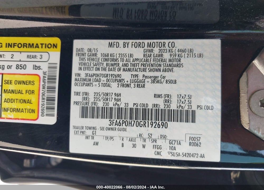 2016 FORD FUSION SE VIN: 3FA6P0H70GR192690