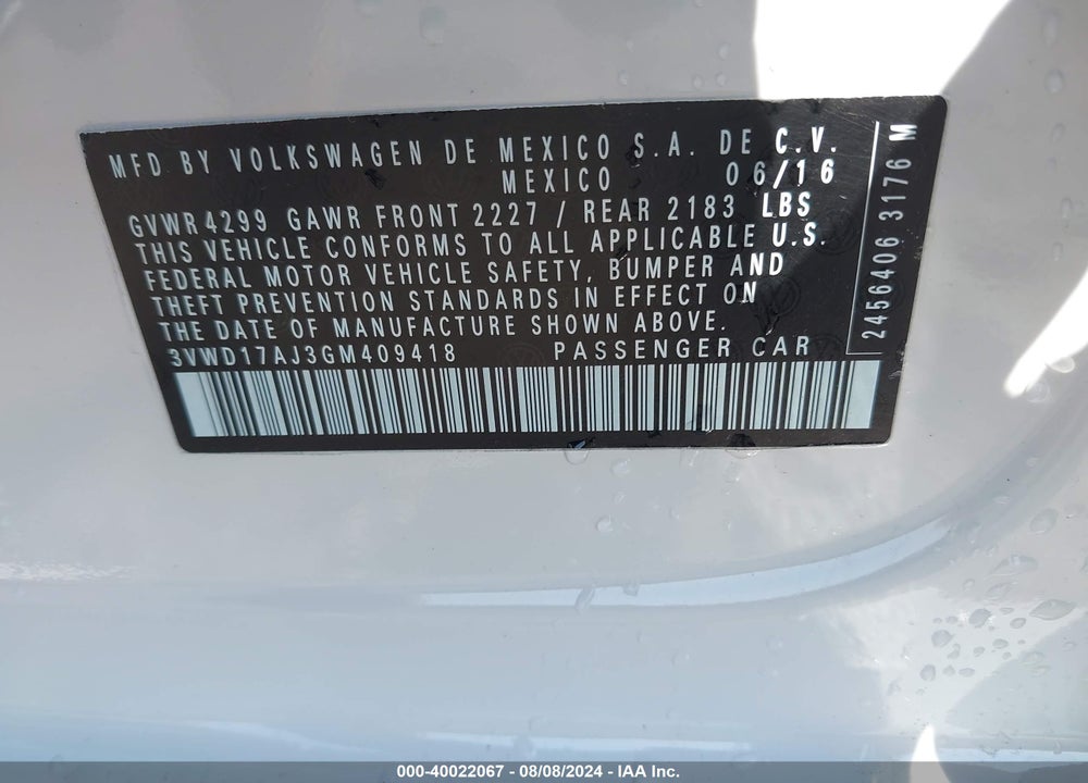 2016 VOLKSWAGEN JETTA 1.8T SPORT VIN: 3VWD17AJ3GM409418