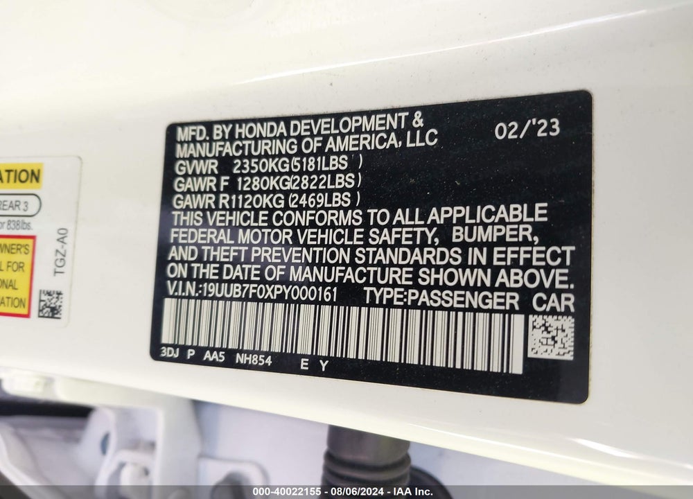 2023 ACURA TLX TYPE S/TYPE S PMC EDITION VIN: 19UUB7F0XPY000161