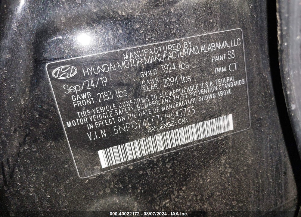 2020 HYUNDAI ELANTRA SE VIN: 5NPD74LF7LH542725