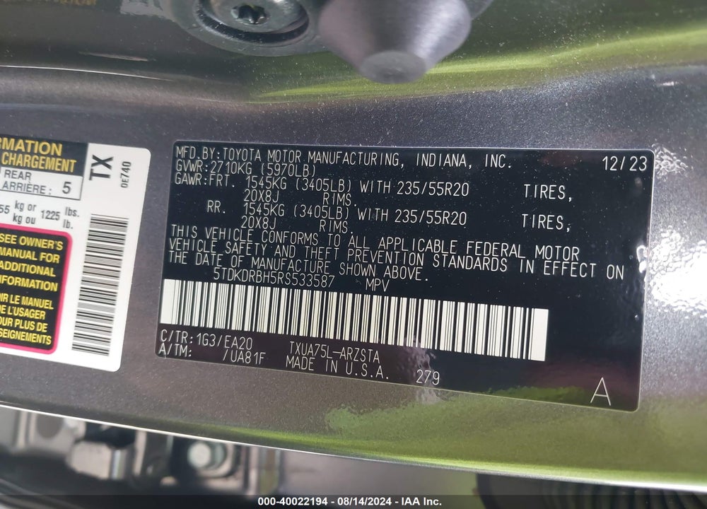 2024 TOYOTA HIGHLANDER XSE VIN: 5TDKDRBH5RS533587