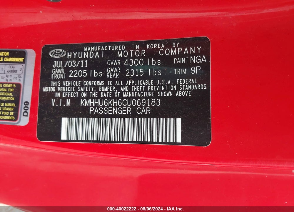2012 HYUNDAI GENESIS 3.8 R-SPEC VIN: KMHHU6KH6CU069183