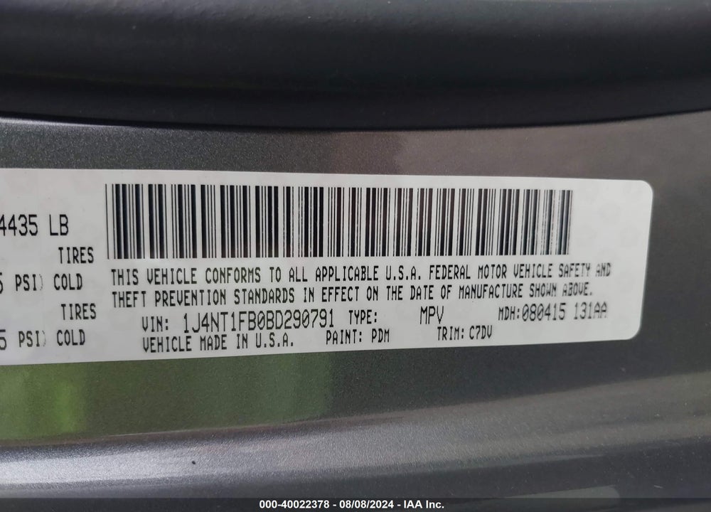 2011 JEEP COMPASS VIN: 1J4NT1FB0BD290791