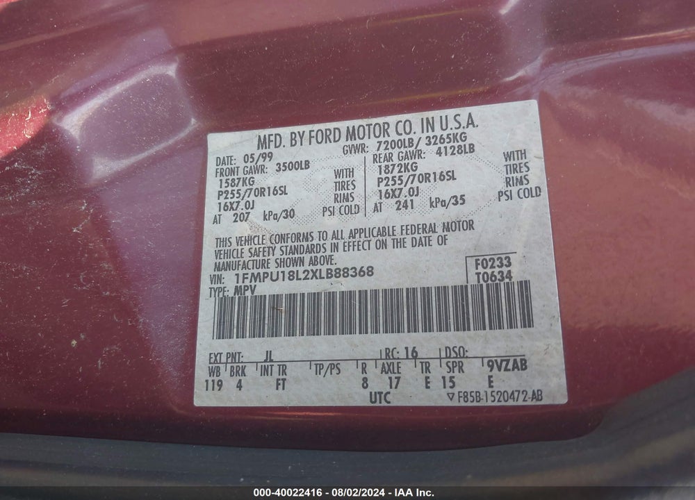 1999 FORD EXPEDITION EDDIE BAUER/XLT VIN: 1FMPU18L2XLB88368