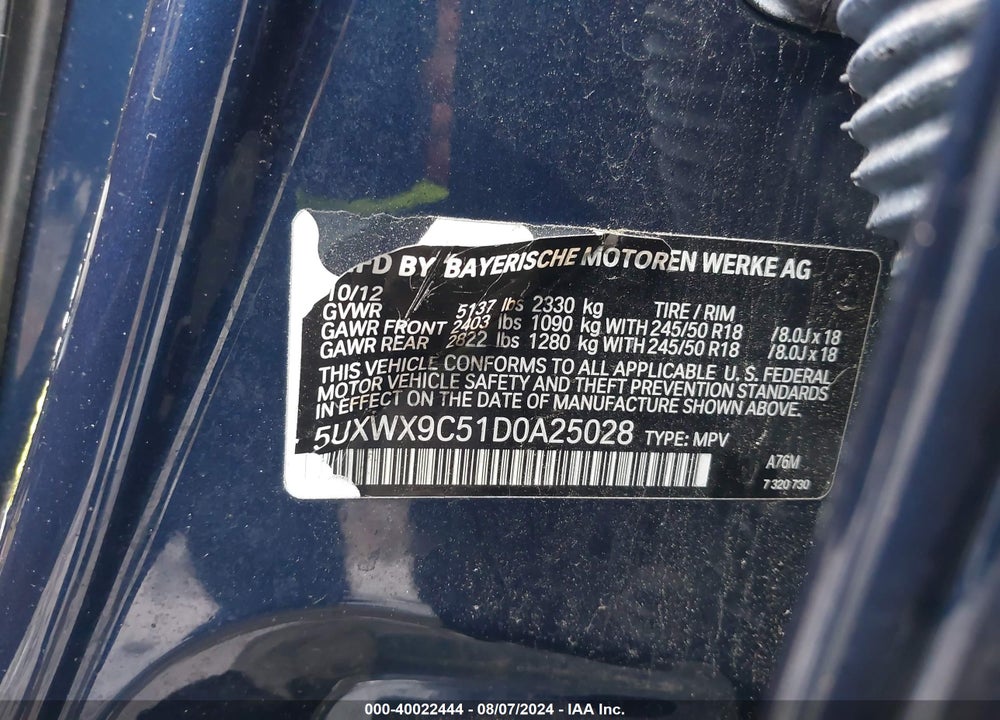 2013 BMW X3 XDRIVE28I VIN: 5UXWX9C51D0A25028