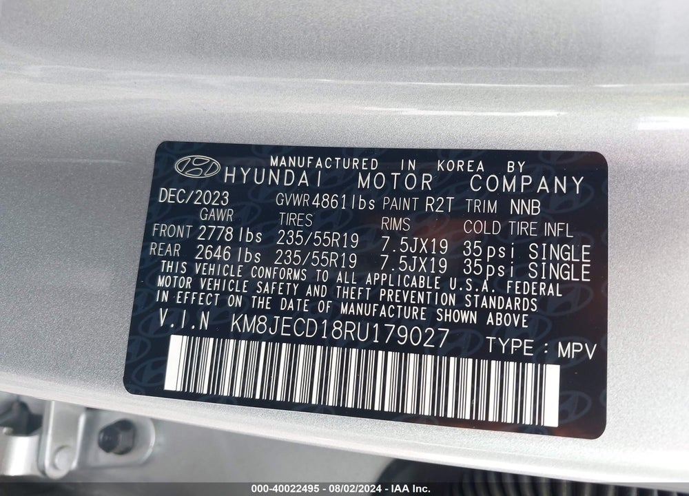 2024 HYUNDAI TUCSON HYBRID LIMITED VIN: KM8JECD18RU179027