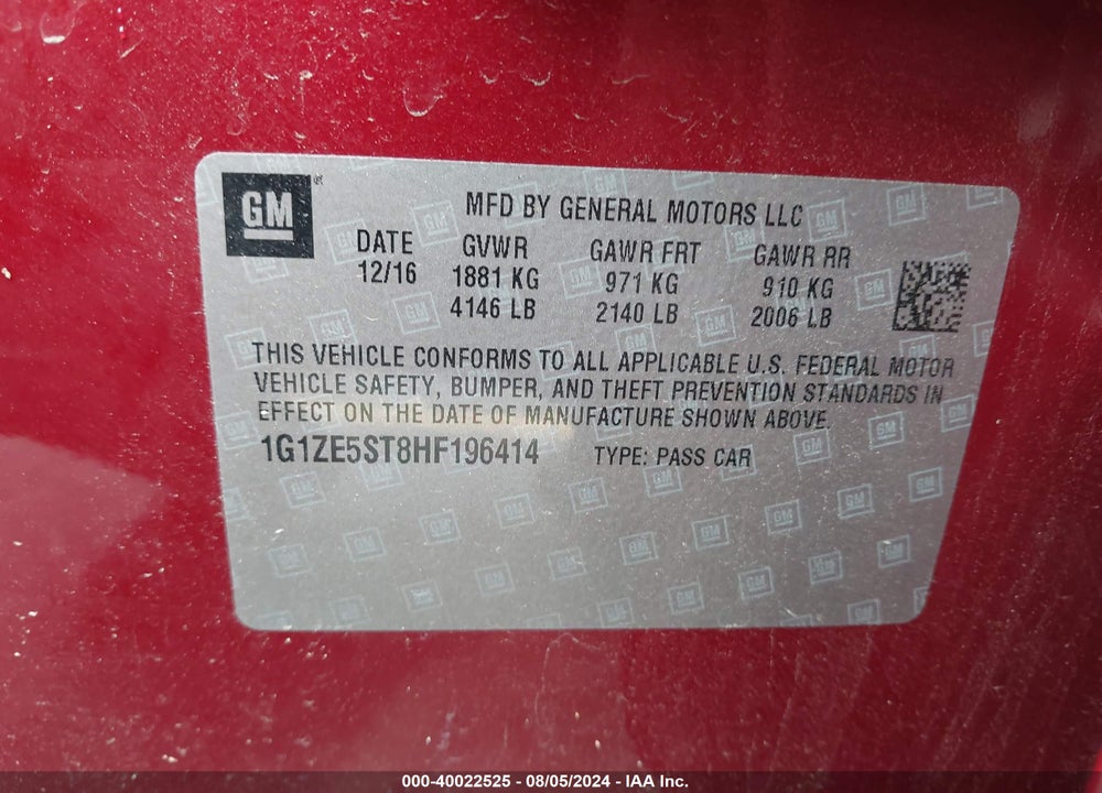 2017 CHEVROLET MALIBU 1LT VIN: 1G1ZE5ST8HF196414
