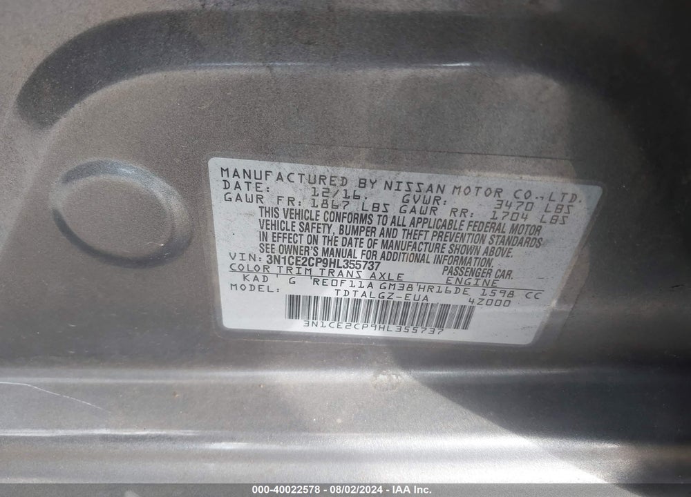 2017 NISSAN VERSA NOTE SR VIN: 3N1CE2CP9HL355737