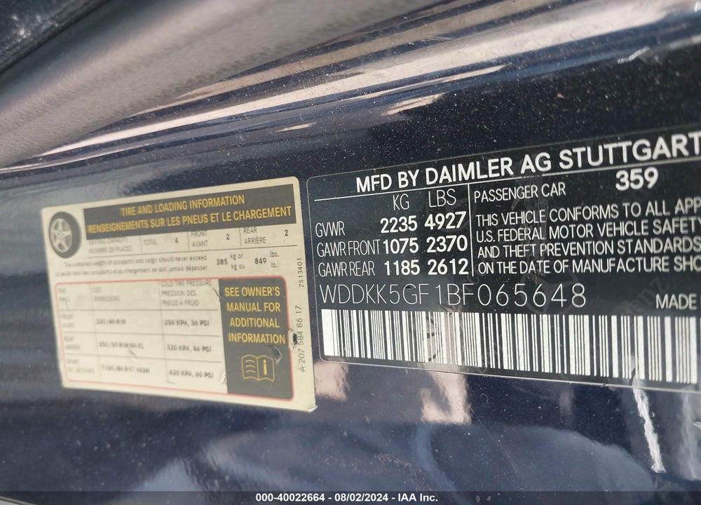 2011 MERCEDES-BENZ E 350 VIN: WDDKK5GF1BF065648