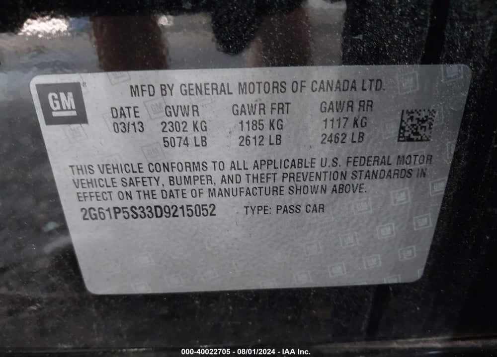 2013 CADILLAC XTS LUXURY VIN: 2G61P5S33D9215052