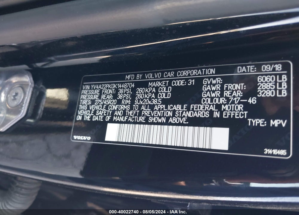 2019 VOLVO XC90 T6 MOMENTUM VIN: YV4A22PK0K1448704