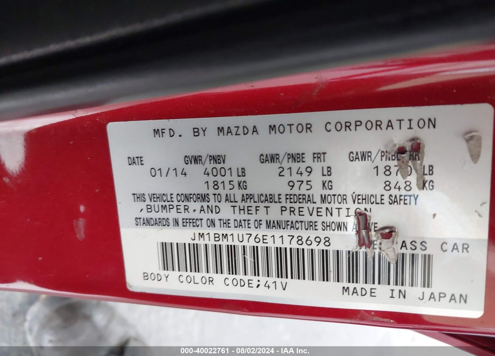 2014 MAZDA 3 I SPORT VIN: JM1BM1U76E1178698