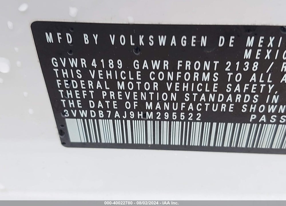 2017 VOLKSWAGEN JETTA 1.4T SE VIN: 3VWDB7AJ9HM295522