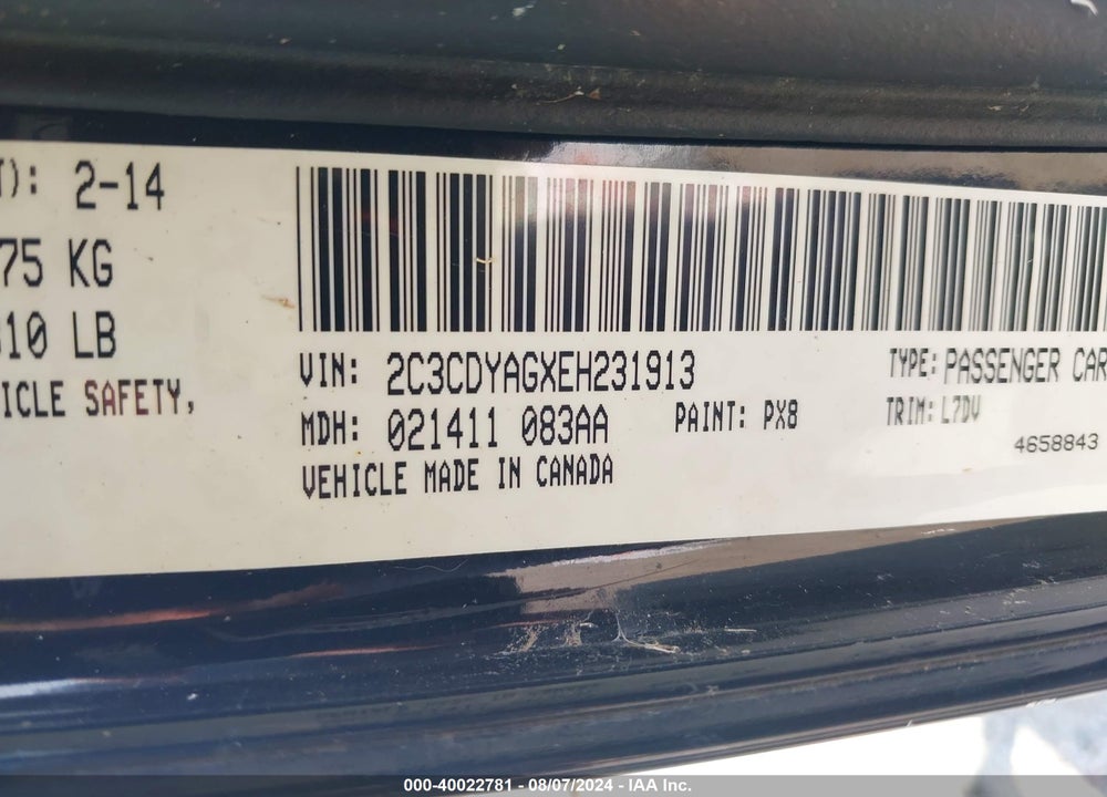 2014 DODGE CHALLENGER SXT VIN: 2C3CDYAGXEH231913