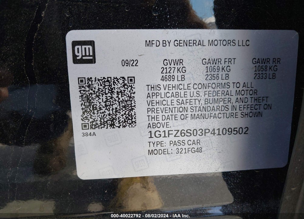 2023 CHEVROLET BOLT EUV FWD PREMIER VIN: 1G1FZ6S03P4109502