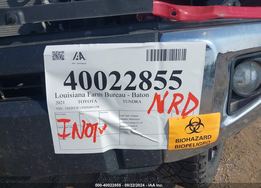 2021 TOYOTA TUNDRA SR5 VIN: 5TFDY5F1XMX961158