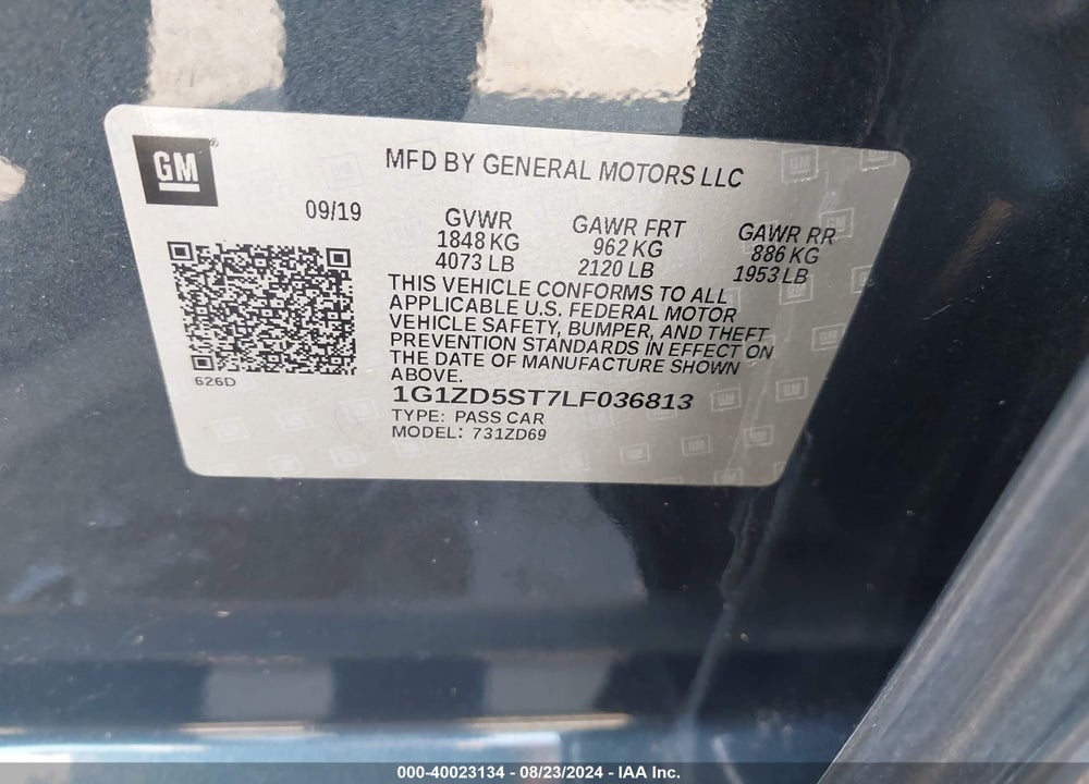 2020 CHEVROLET MALIBU FWD LT VIN: 1G1ZD5ST7LF036813