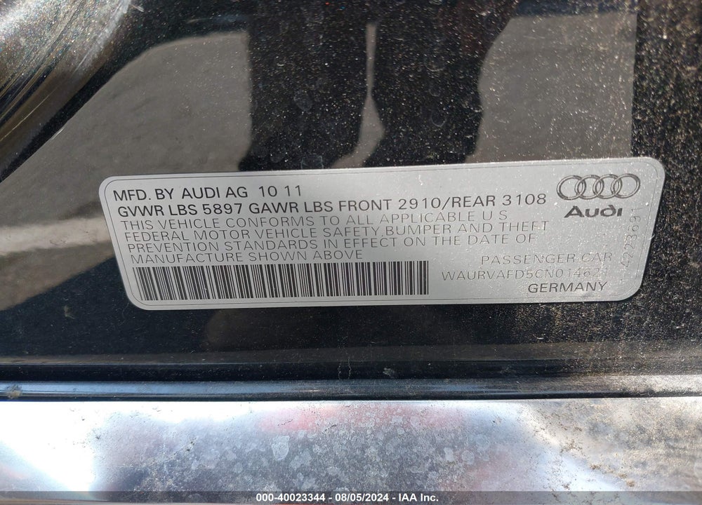 2012 AUDI A8 L 4.2 VIN: WAURVAFD5CN014621