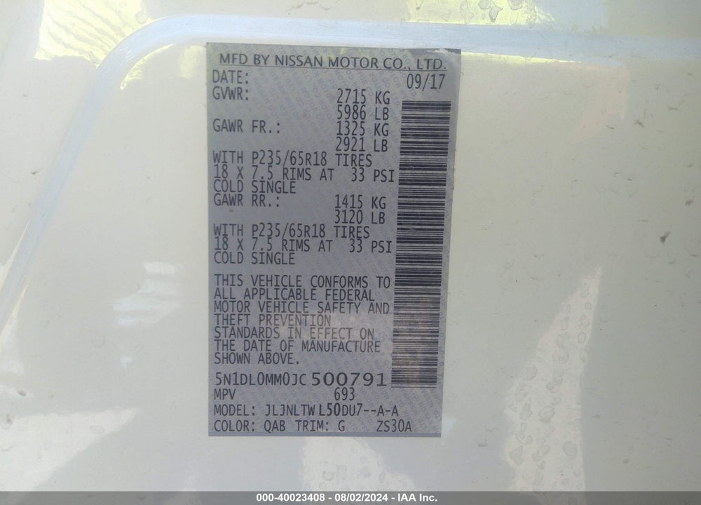 2018 INFINITI QX60 VIN: 5N1DL0MM0JC500791