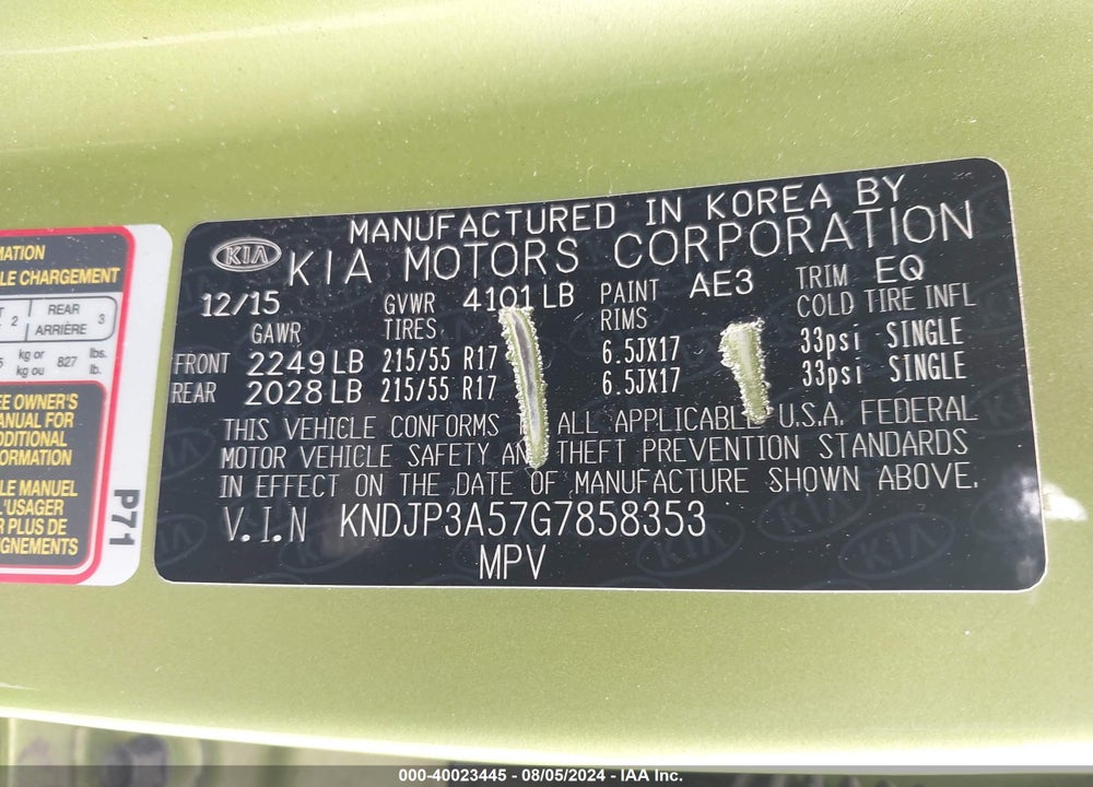 2016 KIA SOUL VIN: KNDJP3A57G7858353