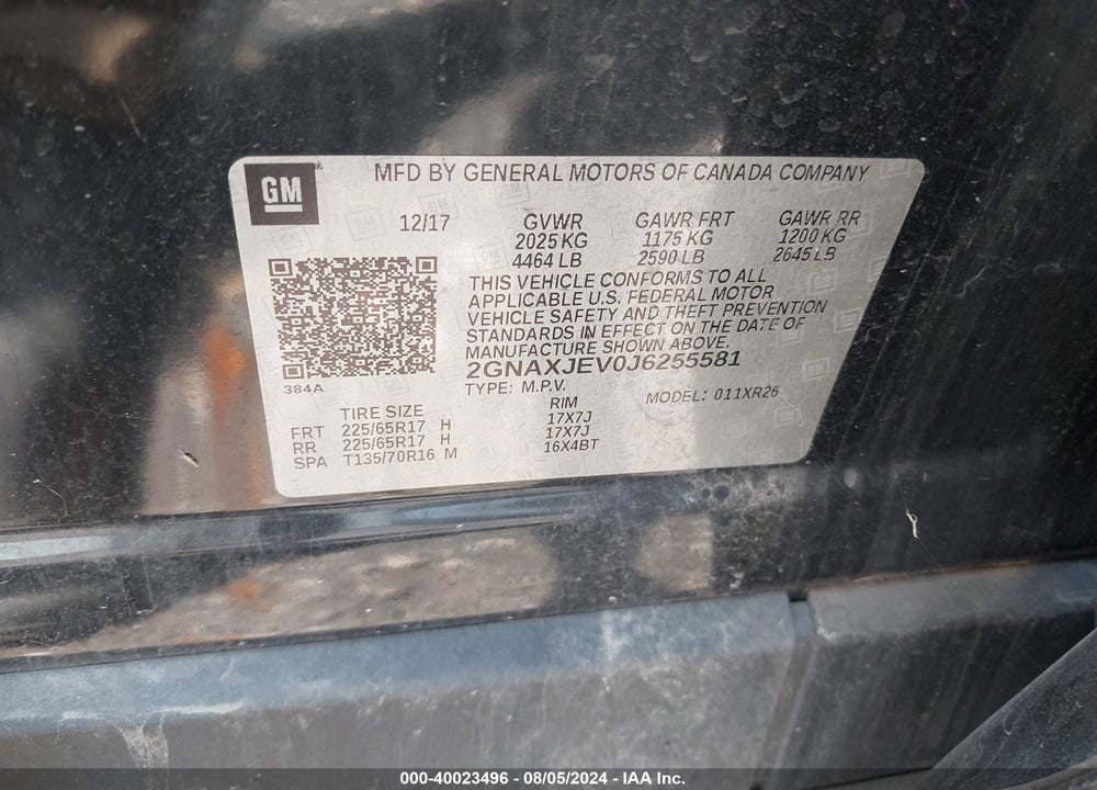 2018 CHEVROLET EQUINOX LT VIN: 2GNAXJEV0J6255581