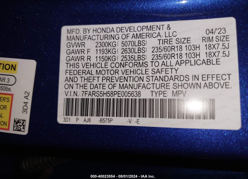 2023 HONDA CR-V VIN: 7FARS5H58PE005638