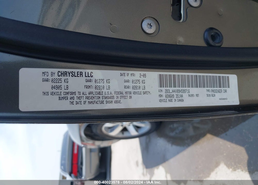 2009 DODGE CHALLENGER SE VIN: 2B3LJ44V89H599716