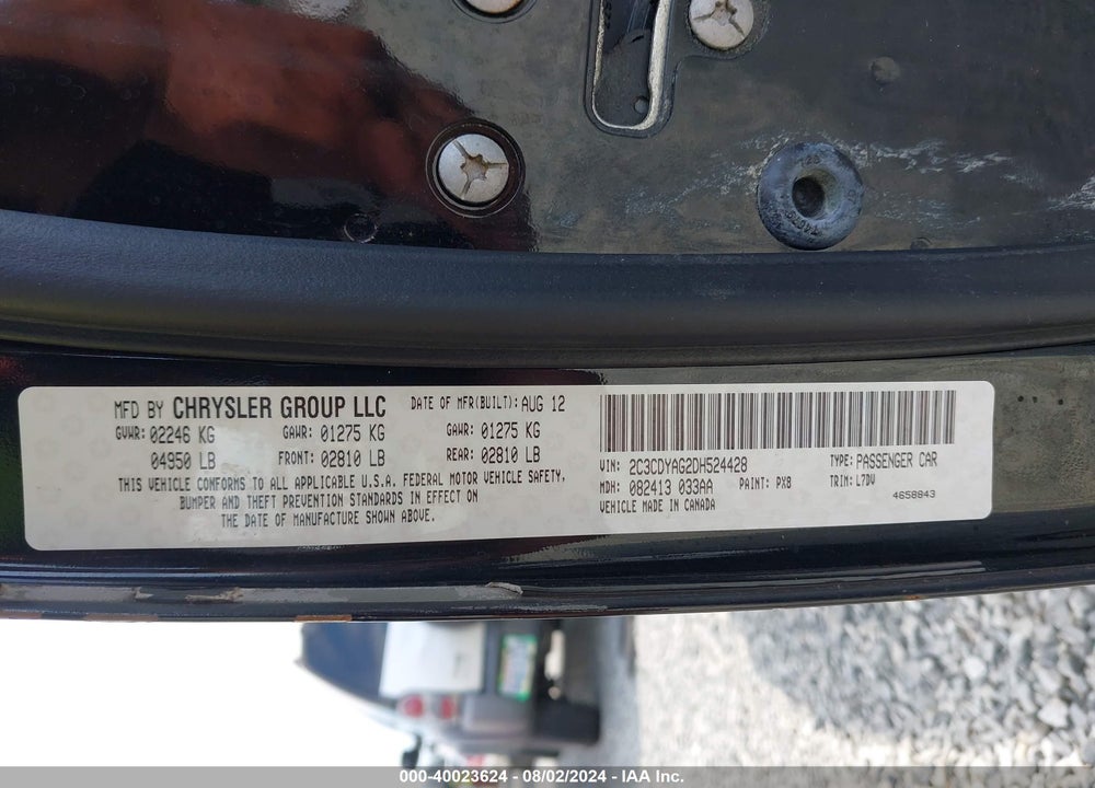 2013 DODGE CHALLENGER SXT VIN: 2C3CDYAG2DH524428
