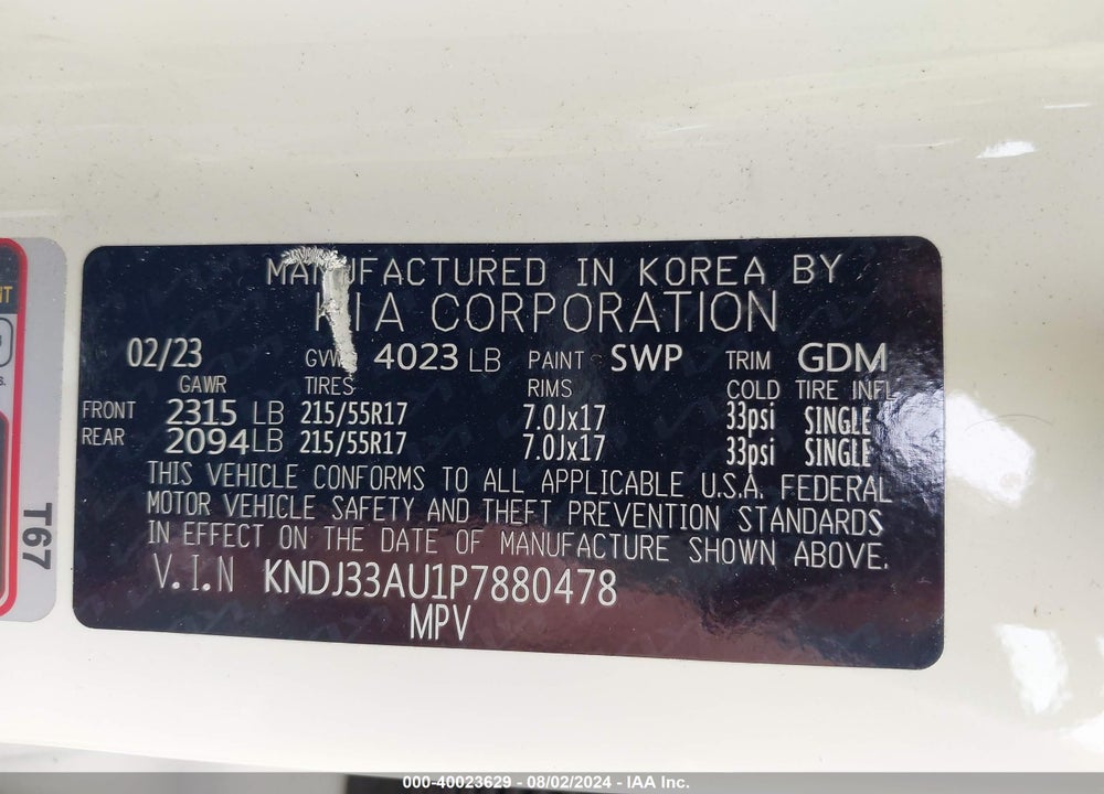 2023 KIA SOUL EX VIN: KNDJ33AU1P7880478