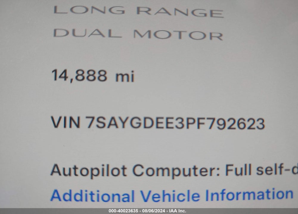 2023 TESLA MODEL Y AWD/LONG RANGE DUAL MOTOR ALL-WHEEL DRIVE VIN: 7SAYGDEE3PF792623