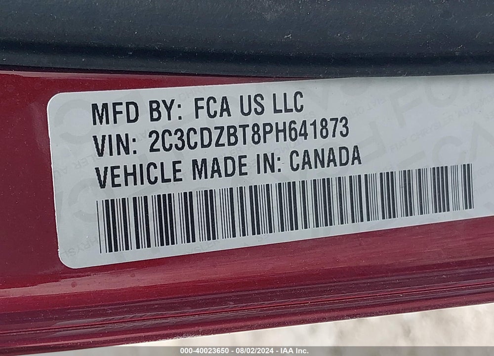2023 DODGE CHALLENGER R/T VIN: 2C3CDZBT8PH641873