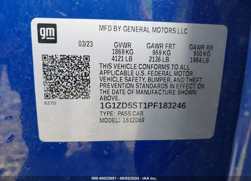 2023 CHEVROLET MALIBU FWD 1LT VIN: 1G1ZD5ST1PF183246